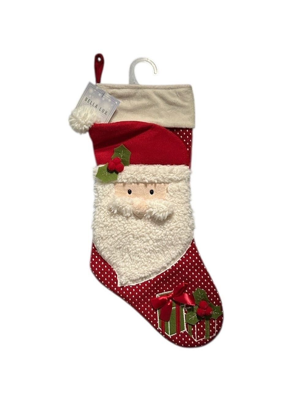 Bella Luxe 21” Christmas Stocking with 3D Santa Face and Faux Fur Beard